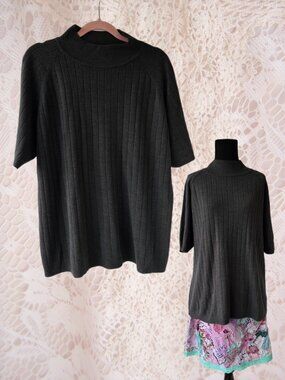 Modern Woman Grey Blouse Gray Mockneck Turtleneck Short Sleeve Office Chic 18/20